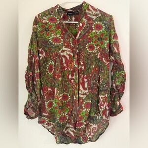 ETC Womens Shirt Button Front Multi Paisley Top Size M Y2K